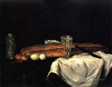 印象派の静物画 Painting - パンと卵のある静物画 ポール・セザンヌ